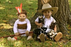 For trick-or-treating with our family, they went as old school cowboys and indians...well, cowboy and indian.