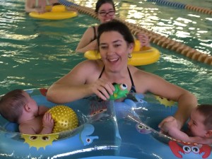 mom, twins, pool