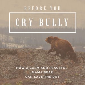 Bear and cubs with text
