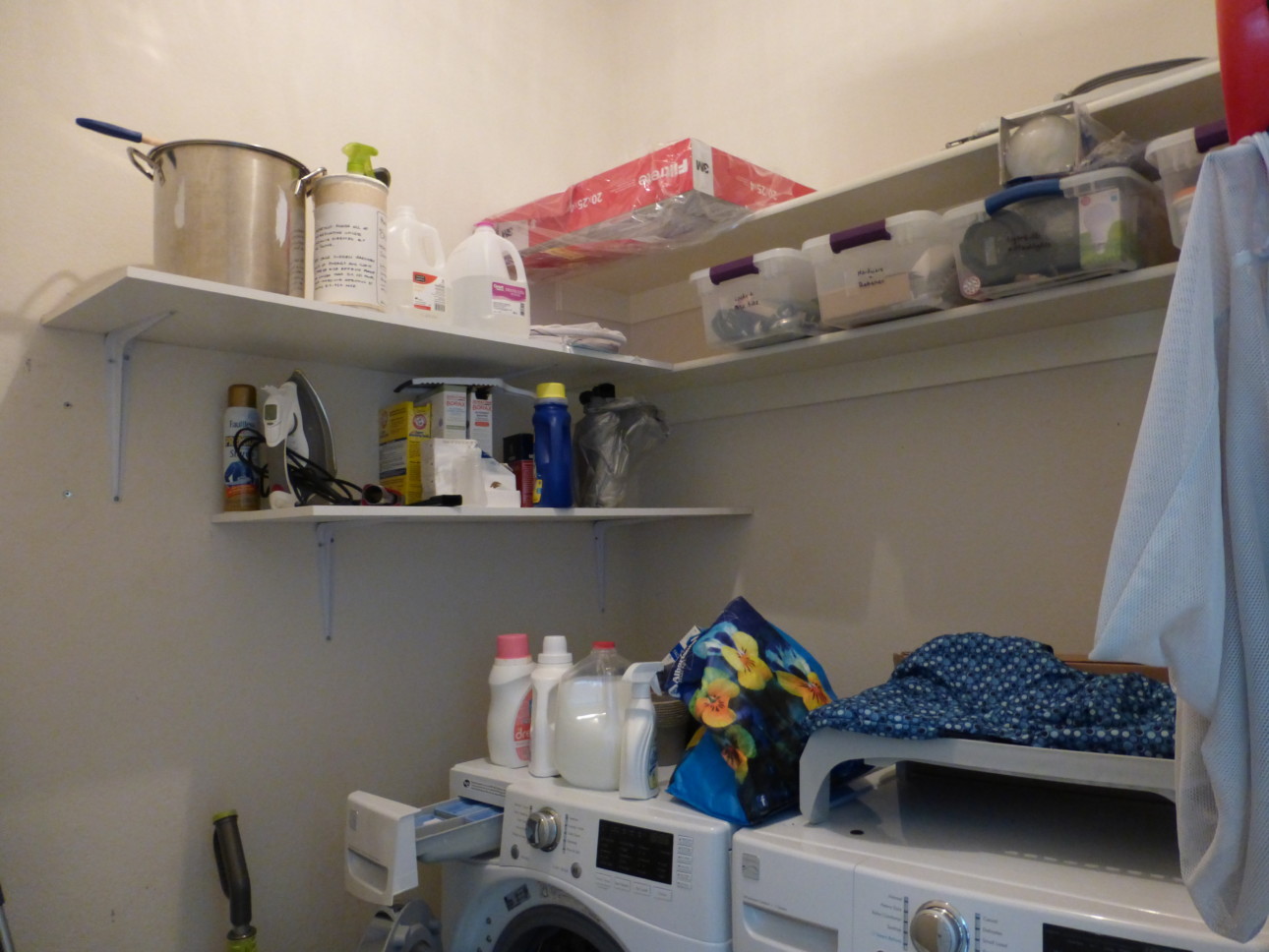 organized laundry room shelves