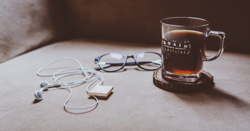 Coffee, glasses, and headphone