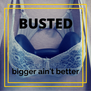 BUSTED text over dumbell hanging in bra