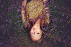 woman sleeping in lavender