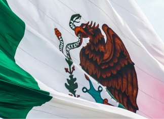 mexican flag waving in the wind