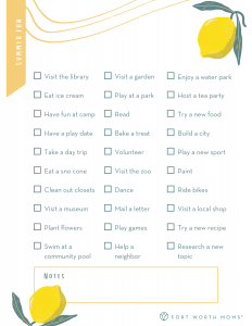 Use this checklist for summer fun ideas for kids