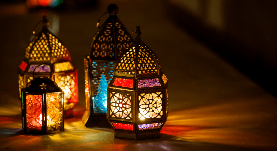 Lit lanterns on Ramadan.