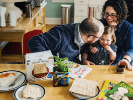 A young family celebrates Passover