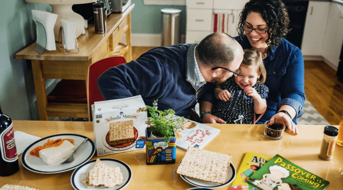 A young family celebrates Passover